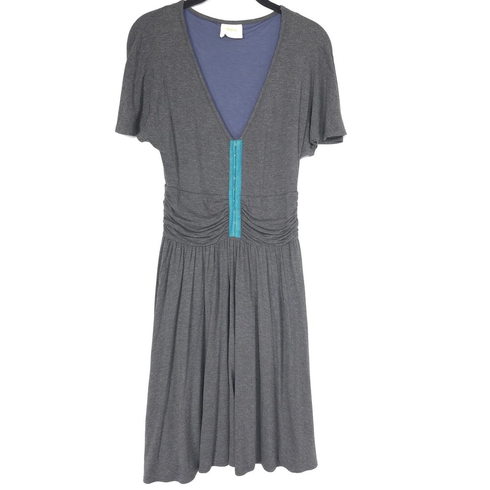 ANTHROPOLOGIE MAEVE Women's Midi Dress MEDIUM Gray Blue‎ Ruched